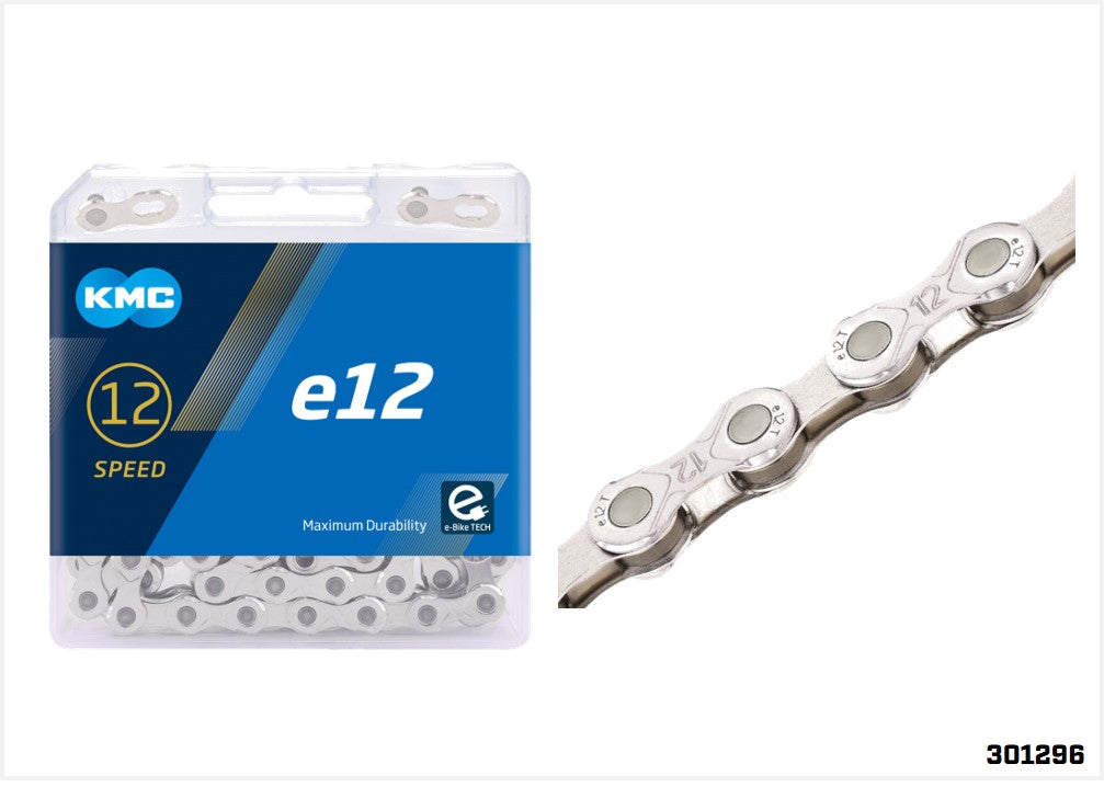 Cadena KMC E12 E-Bike 12 Velocidades 1/2” x 11/128” 130L Silver